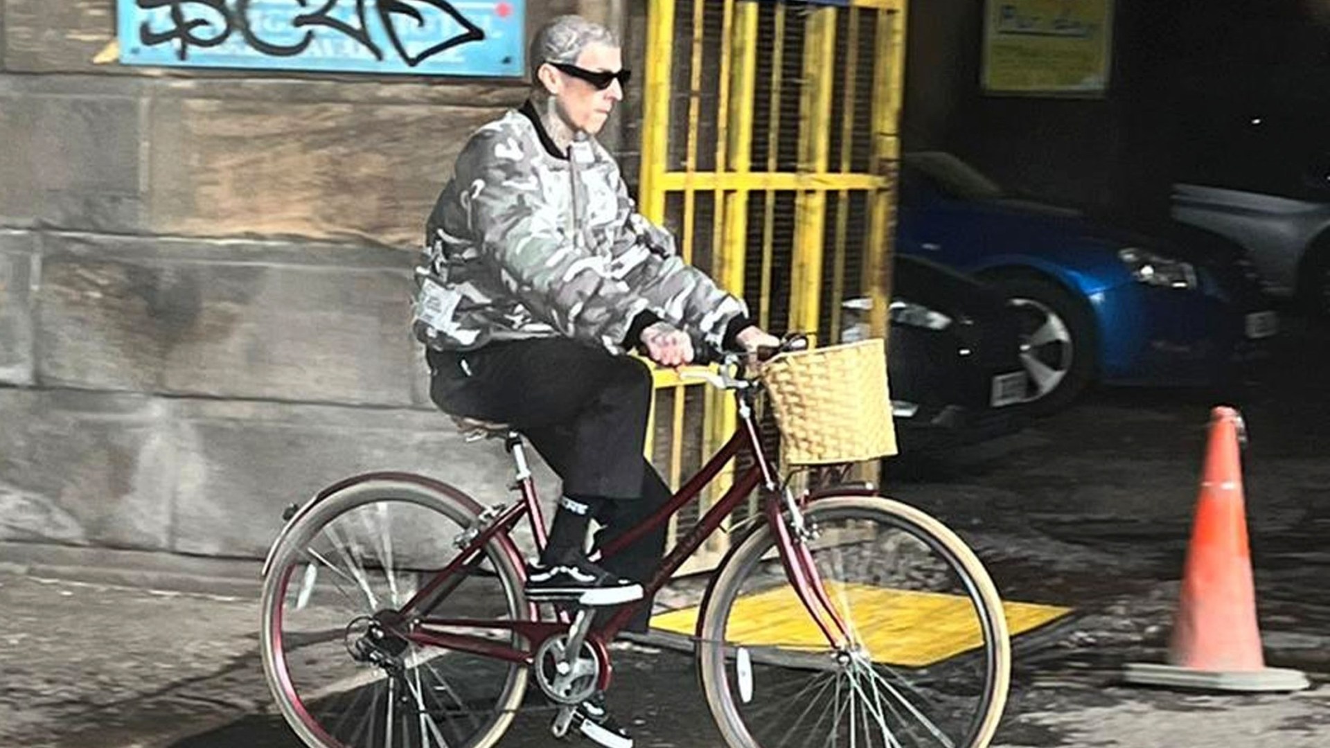 Blink-182's Travis Barker Spotted Cycling Through Glasgow Ahead of Gigs