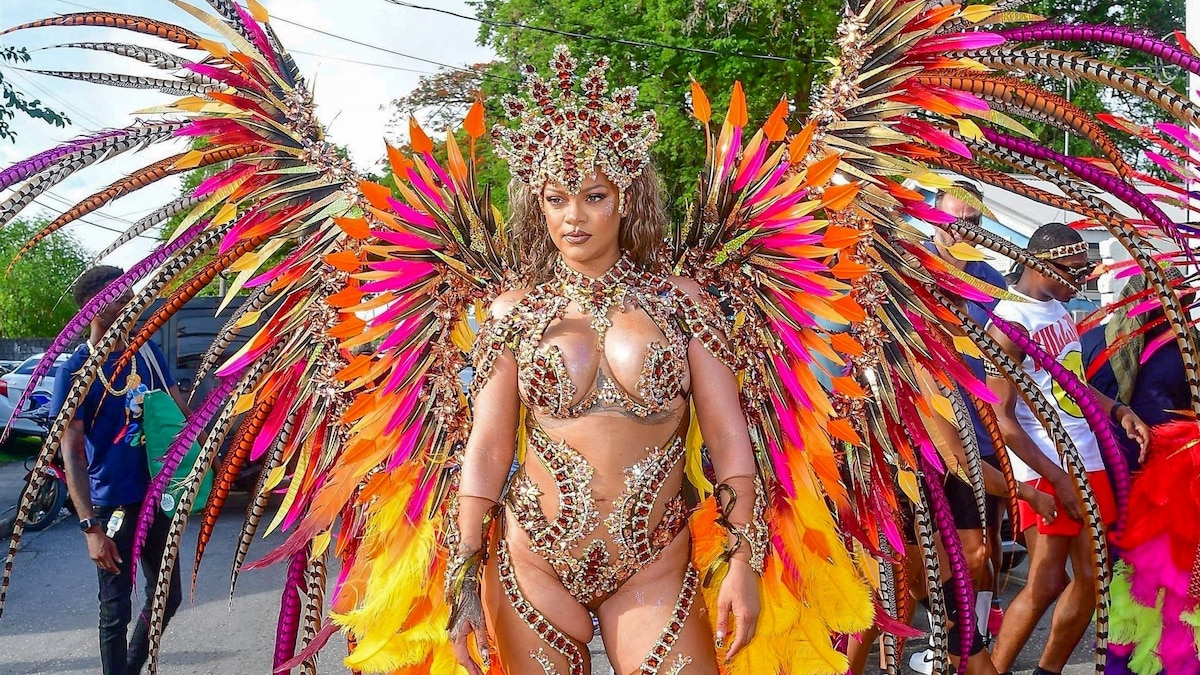 Rihanna Dazzles at Barbados' Crop Over Festival in Opulent Carnival Look